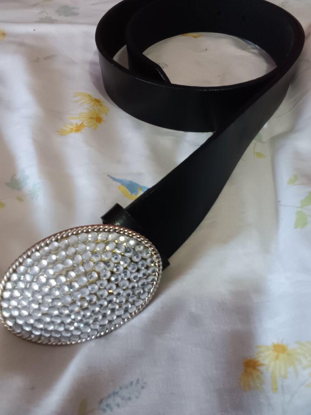 Vintage Black Belt with Rhinestone Buckle